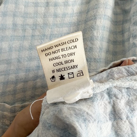 Frosty Blue Gingham Button Down Crop - Super Soft, Not See Through - Picture 6 of 7